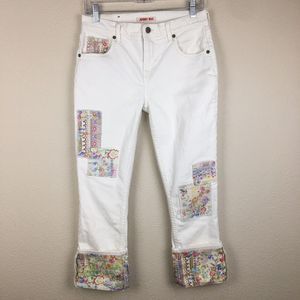 Johnny Was Womens Mid Rise Floral Patched Cuffed Cropped Boyfriend Jean size 25